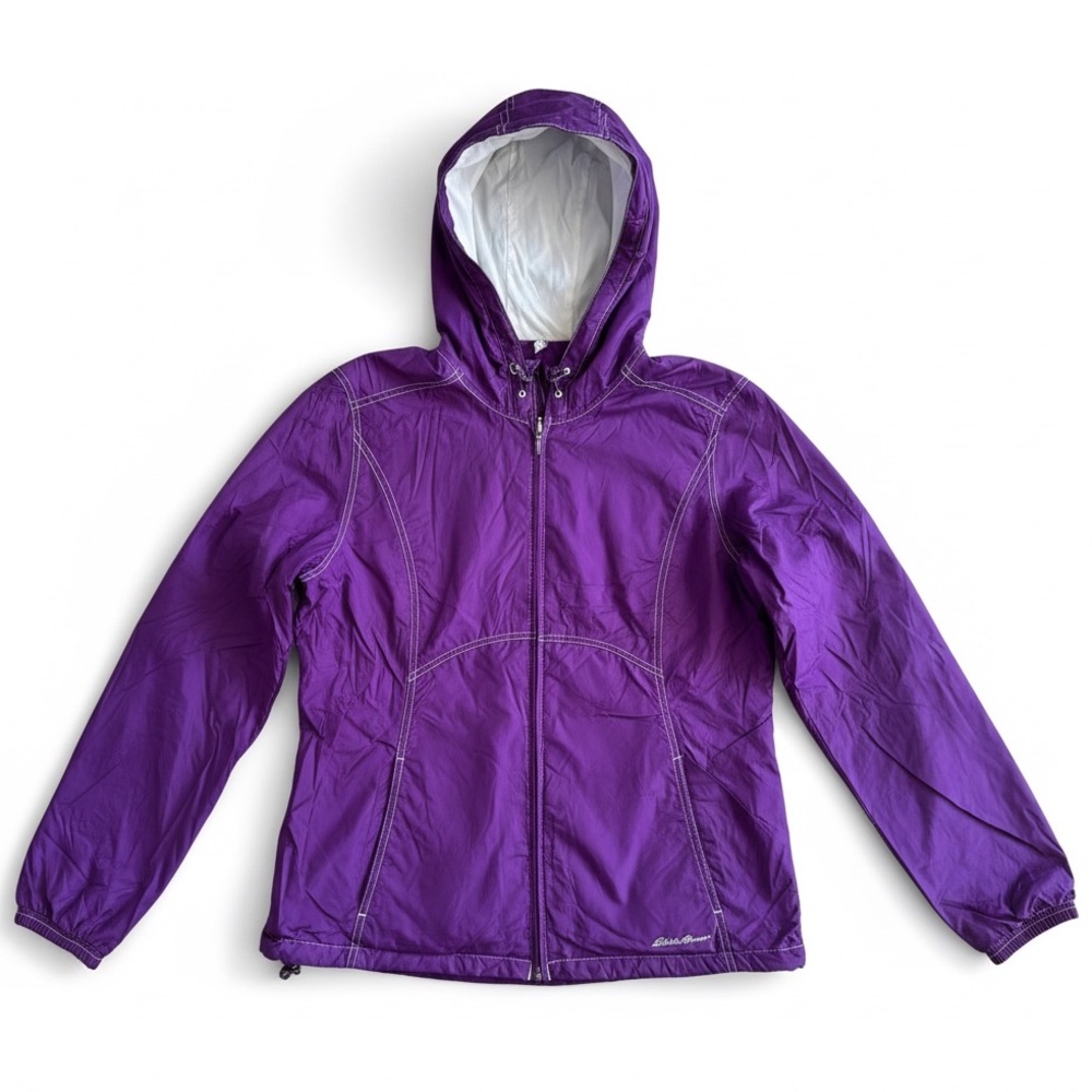 Eddie Bauer Hooded Rain Jacket Purple Lightweight Windbreaker Golf Hiking Coat L